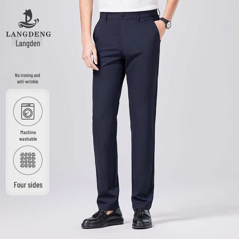 Langdeng Men s Washable Straight-Fit Casual Trousers 40 (103CM)