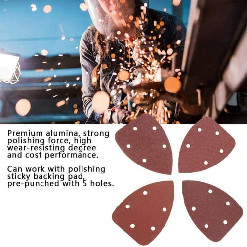 Myoseya Sanding Paper, Sanding Disc, Triangular, 5-Hole, Sandpaper, Sanding Disc Pad, for Metal, Woodworking, Polishing, 140*90mm, 10 Pieces, #400