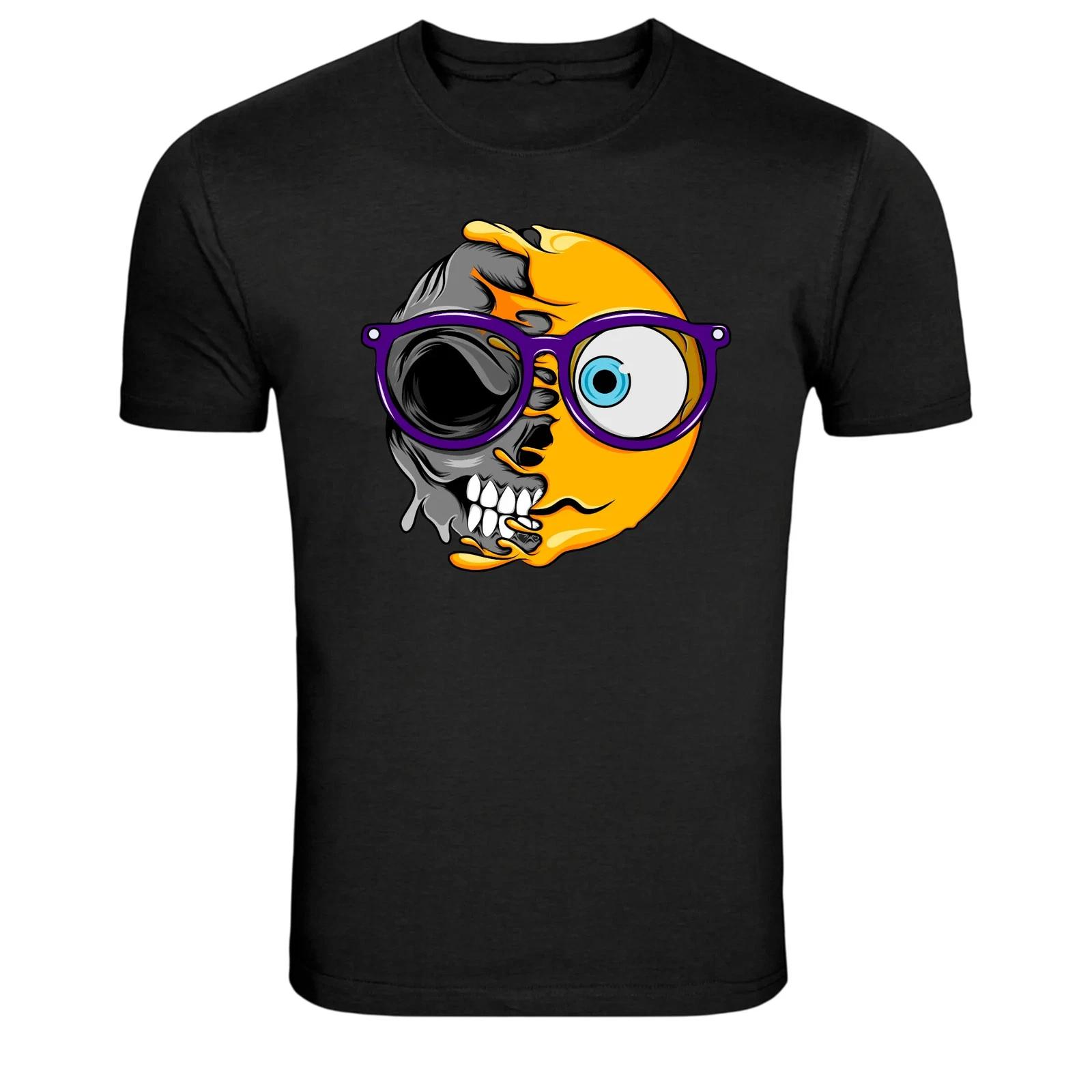 Half Skull Emoji With Glasses Graphic T-Shirt Funny Nerd Humor Tee M