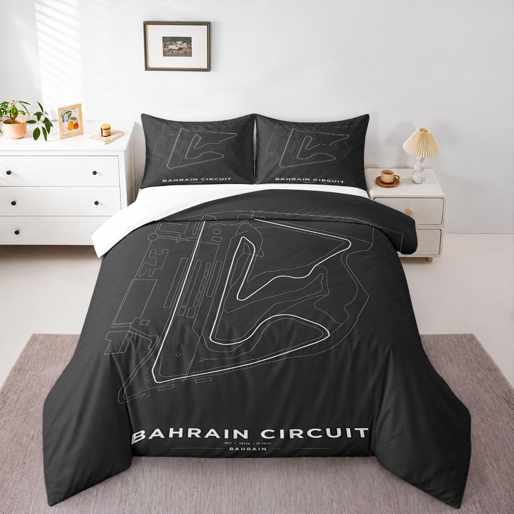 Bahrain Circuit Track Map Bedding set (1 duvet cover, 2 pillowcases, duvet not included), Minimalist F1 Racing Line Art Print
