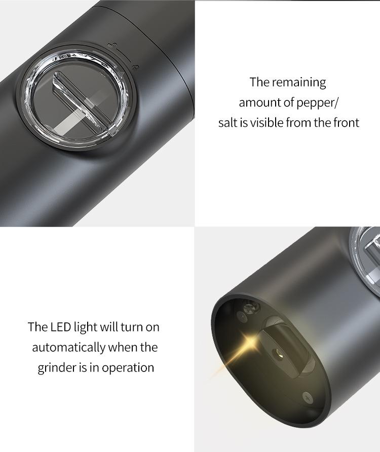 Electric Black Pepper Grinder, Stainless Steel Kitchen Tool with Reinforced Grinding Core