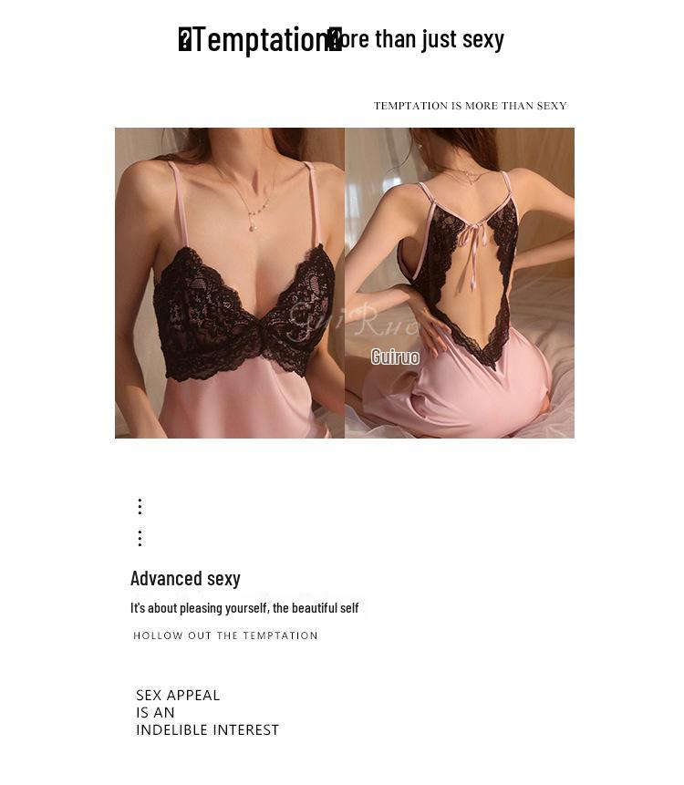 Stunning Satin Lace Backless Tie-Waist Camisole Nightgown Robe with Padding