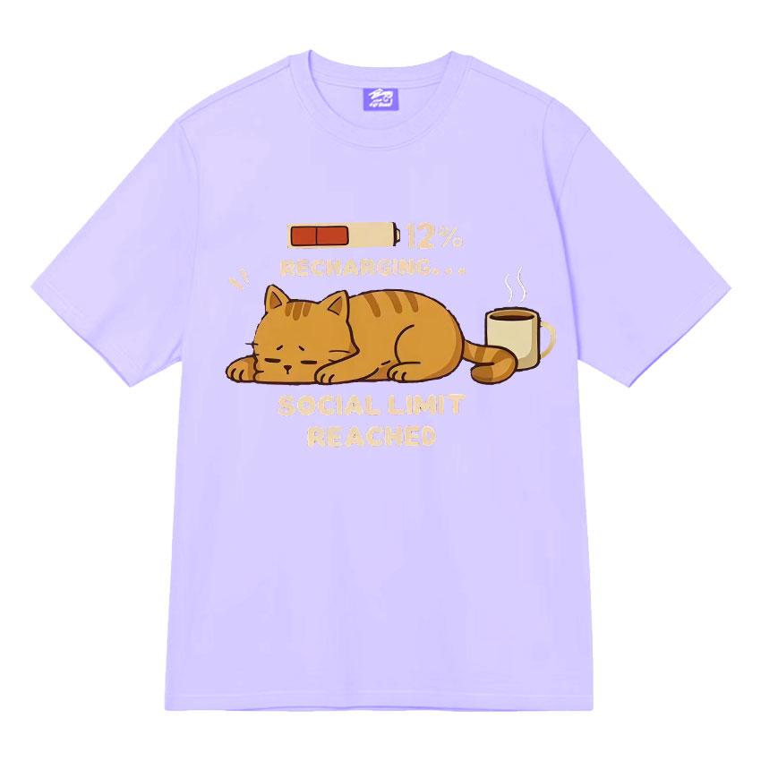 Recharging Social Limit Reached Funny Cat Meme T Shrits Fashion Graphics Mens Women T Shirt High Quality Short Sleeve Streetwear