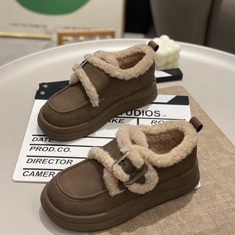 velvet cotton shoes women's autumn and winter new snow boots lamb wool platform casual shoes