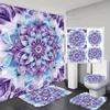 1/4Pcs Bathroom Shower Curtain Set Teal Bohemian Style Bathroom Curtain With 12 Hooks Non Slip Rugs Toilet Cover Mat Bathroom Partition