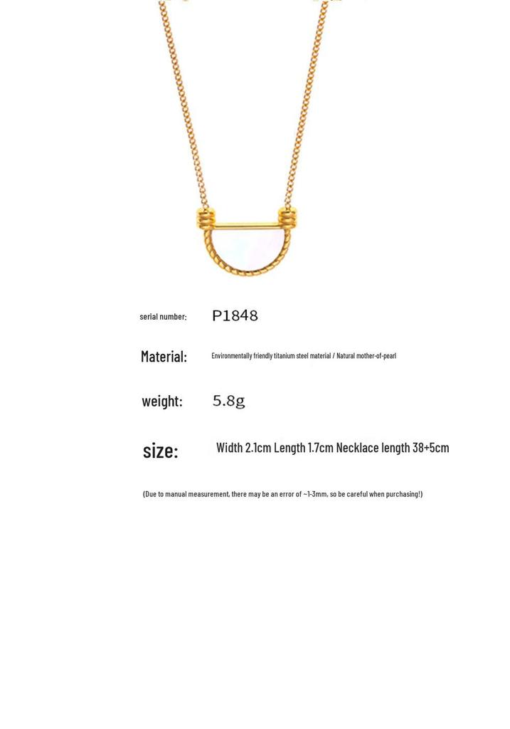 French Retro Geometric White Mother-of-Pearl Pendant Clavicle Chain Earrings In Titanium Steel and 18K Gold for Women