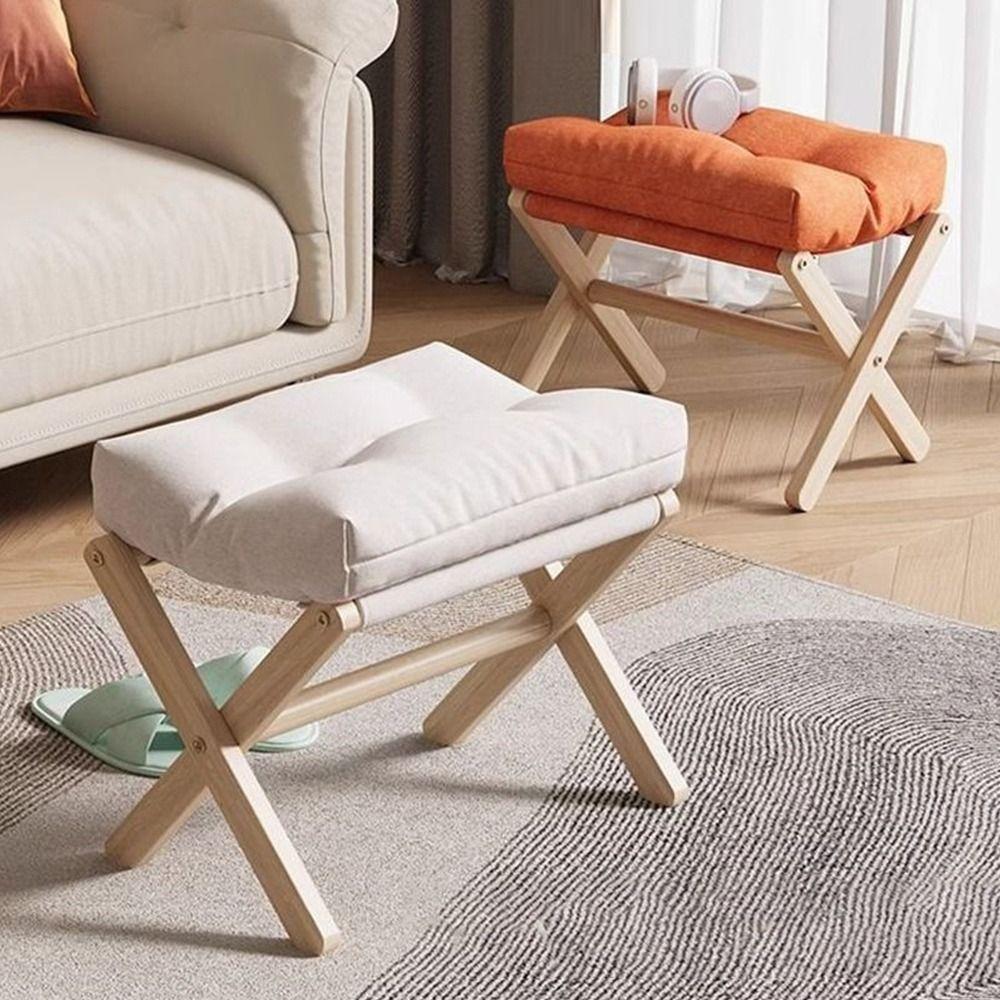 Solid Wood Velvet Footstool Soft Velvet Sofa Ottoman Multifunctional Soft Footrest Household