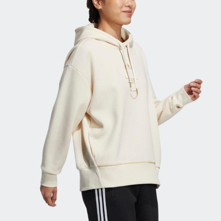 Adidas Solid Color Drawstring Pullover Hoodie with Long Sleeves Women Tops Off-White HG1823