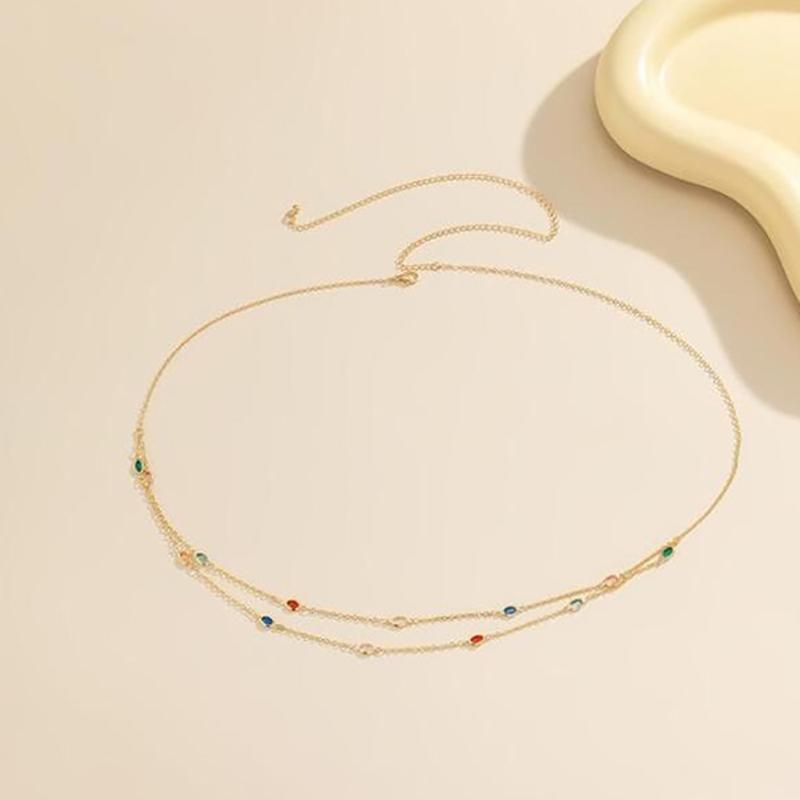 Minimalist Rhinestone Double Layer Chain Casual Waist Chain Hip-Hop Body Chain Fashionable Retro Waist Chain