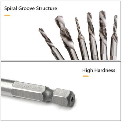 6pcs Set Drill Tap Combination Bit HSS Deburr Countersink Bit Set 1 4 Inch Shank for Max. 5mm Thickness Soft Metal