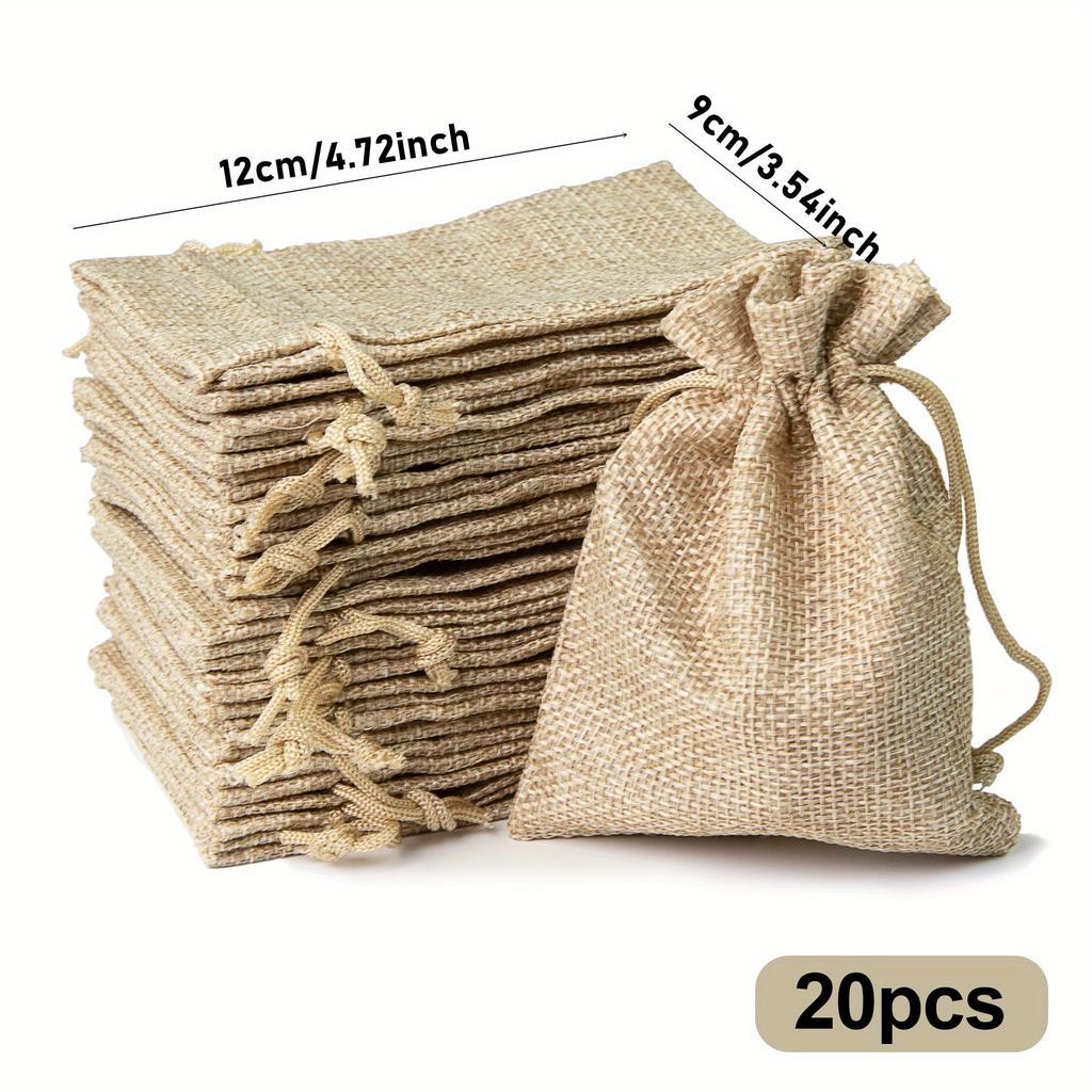 30/20/10pcs Natural Linen Jute Sack Jewelry Pouch Drawstring Bag for Home Party Storage, Christmas, Halloween