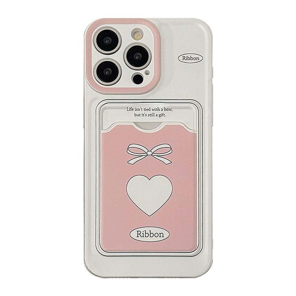 Korean Pink Love Card Bag Suitable for Apple 15 Promax Mobile Phone Case Iphone14 Niche 16 All Inclusive 13 Soft