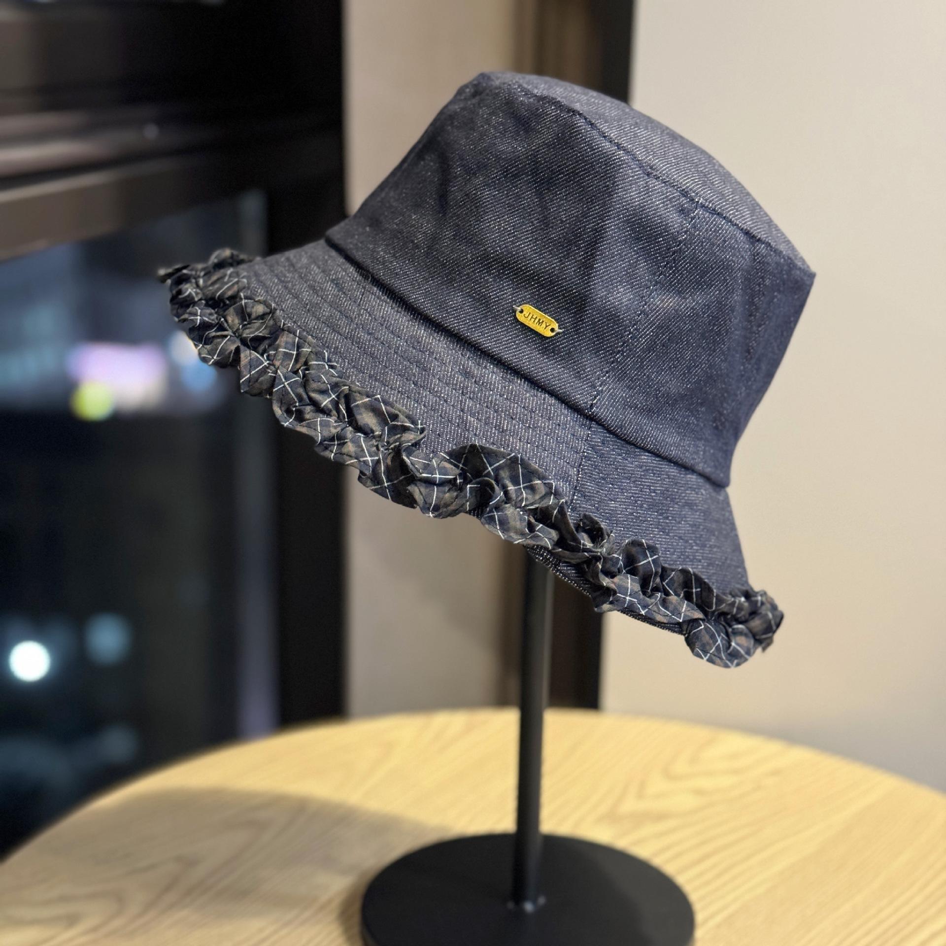 

Korean-style sweet color-blocked lace denim fisherman hat for women, fashionable and versatile bucket hat for spring and autumn, makes the face look Adult54-60Adjustable