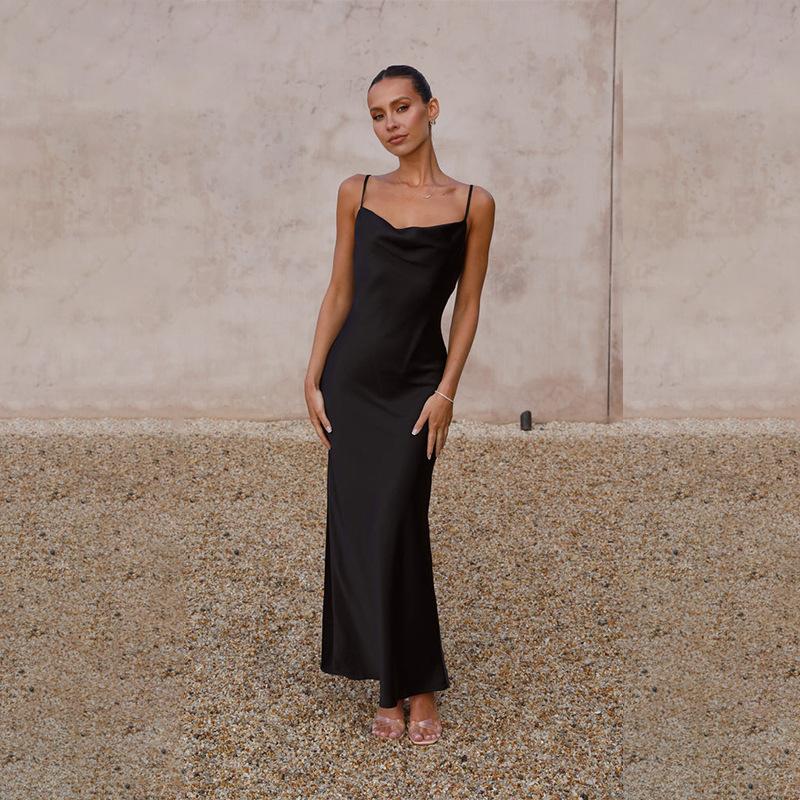 2026 summer new women s clothing European and American satin party dress waist backless sexy dress S