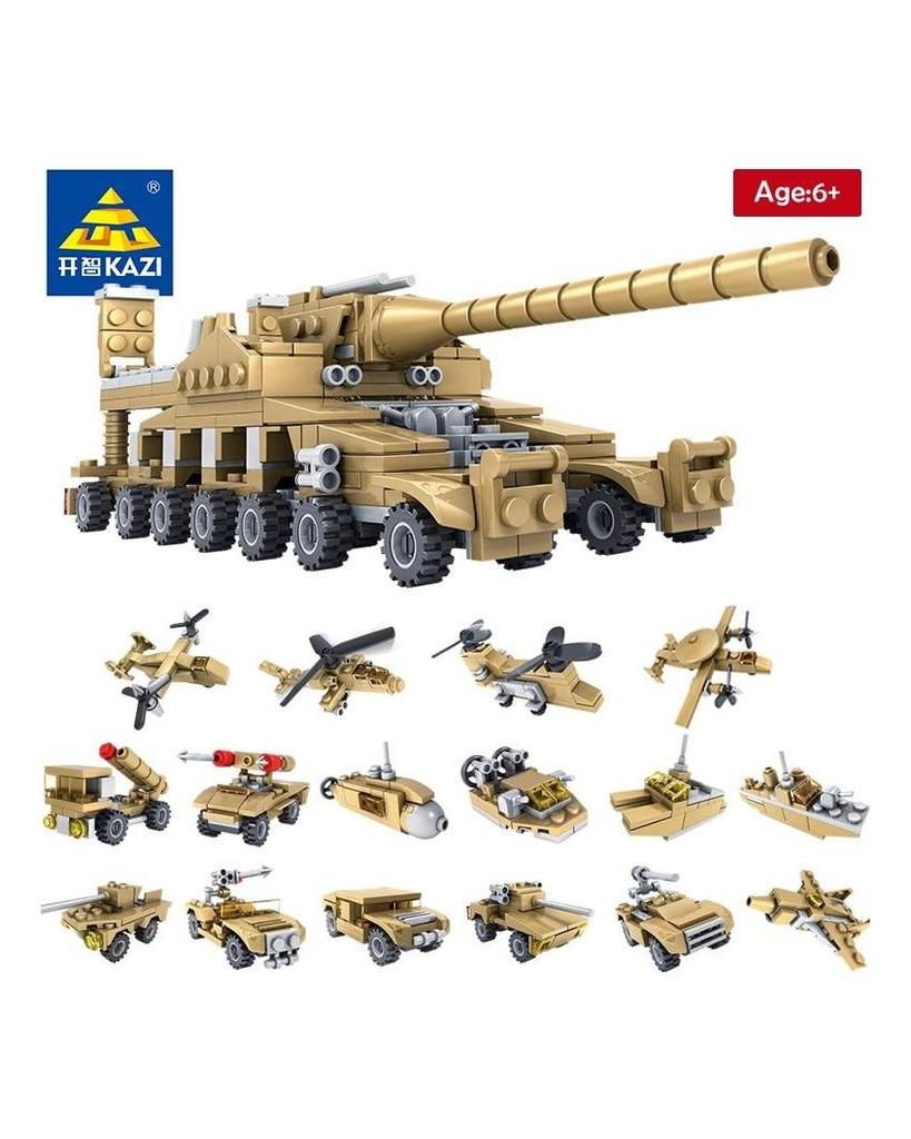 Zestawy czołgów wojskowych KAZI Klocki 16 w 1 Model klocki do budowy zabawki dla dzieci zabawki prezentowe dla chłopca Modułowe plastikowe klocki