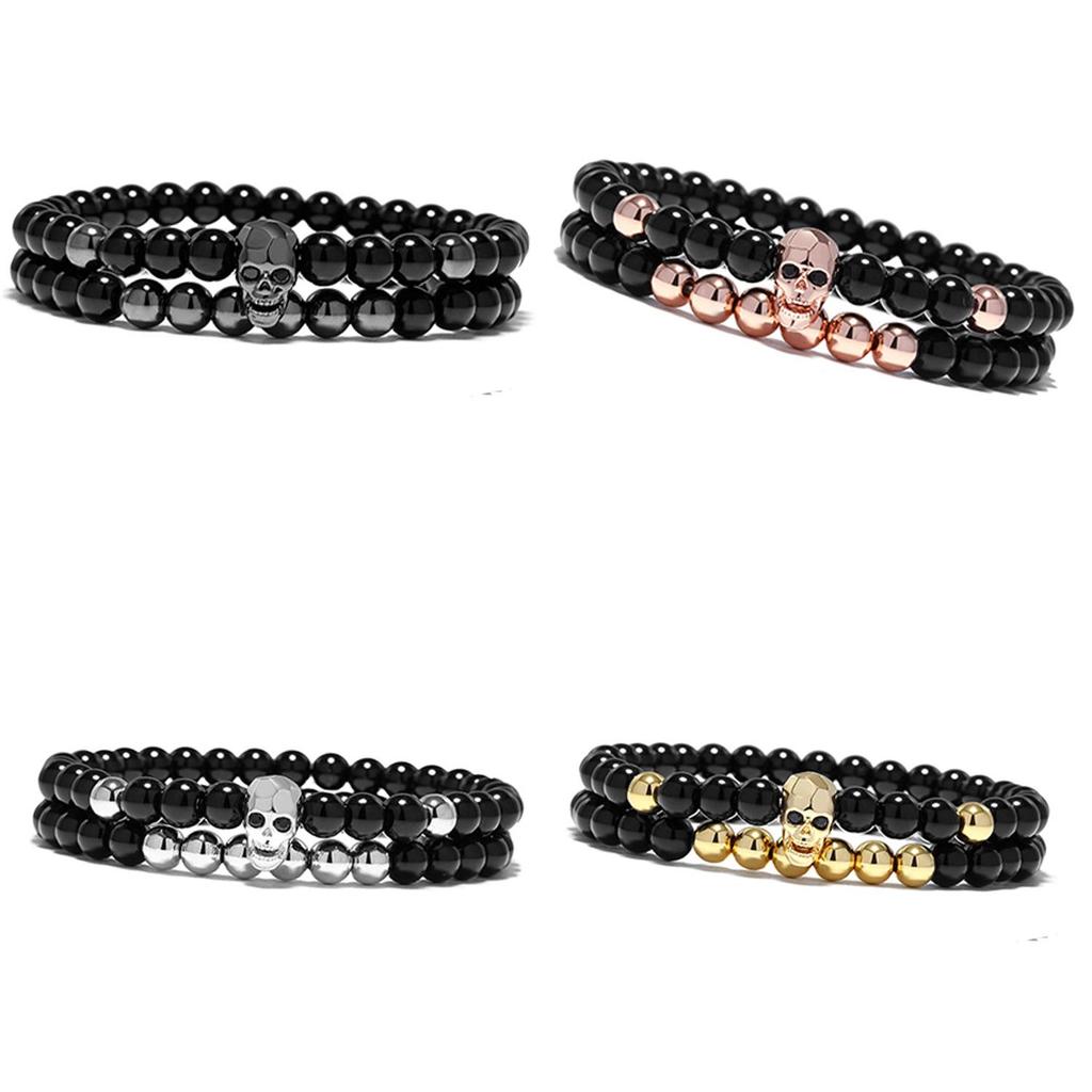 Geometric Skull Demon Bead Bracelet With Diamond Finish For Men And Women
