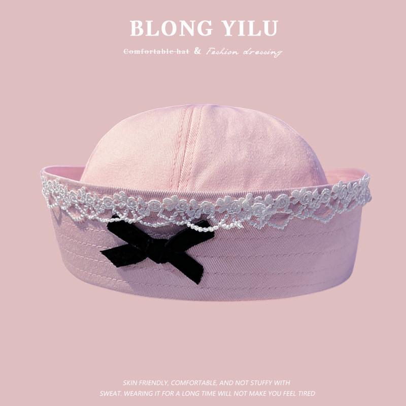 Sailor Hat With Bow Mesh Breathable Cotton For Summer And Spring Wear