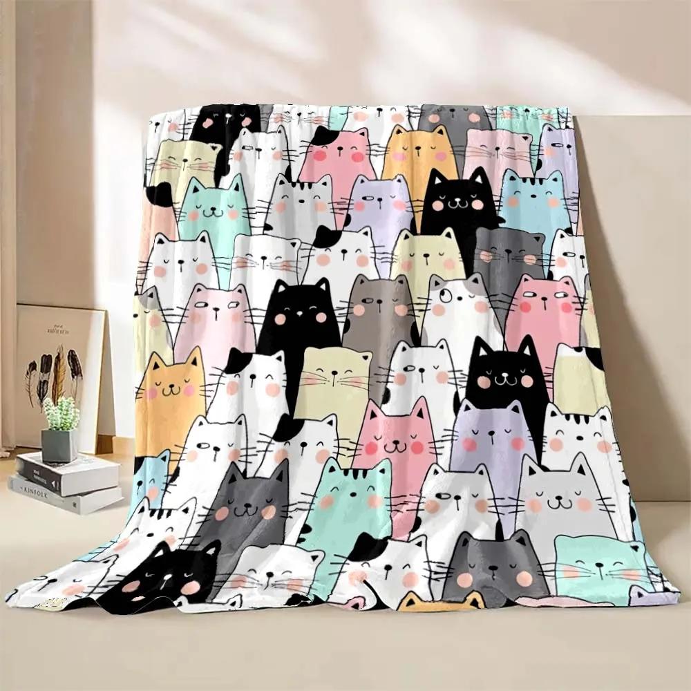 

Multi-Size Animal Theme Cute Cat Print Blanket Sofa Blanket Nap Shawl Blanket Optional Durable Machine Washable Easy Clean Gift 75x90cm