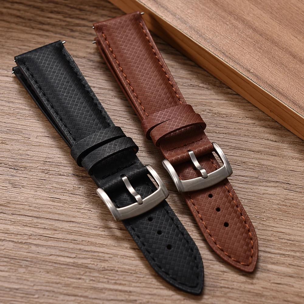 New Design FKM Rubber Leather Watch Strap 18mm 19mm 20mm 22mm Quick Release For Delugs Sailcloth Watch Bands Universal Wristband