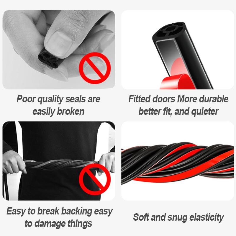 SEAMETAL 5M Car Door Seal Strips Sticker Double Layer Weatherstrip Rubber Seals Sound Insulation for Car Door Trunk Engine Cover