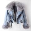 2025 Autumn/Winter Women's Denim Jacket with Detachable Faux Rabbit Fur Liner