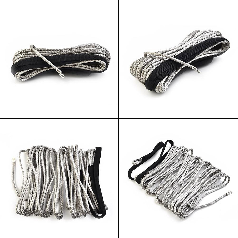 Synthetic Winch Rope Line Cable Tow Cord With Sheath Gray Light Weight