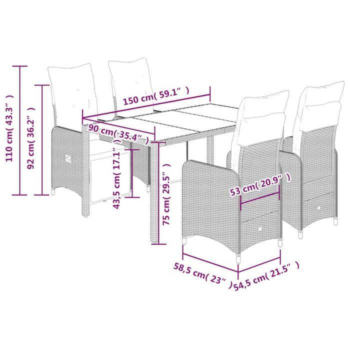 VidaXL Ensemble de bistro de jardin 5 pcs coussins marron poly rotin 3277189