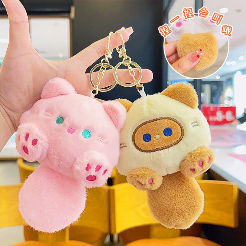 Adorable Cat Plush Keychain Toy, Key Ring Pendant for Purse Backpack Luggage Pet Collar, Cute Doll Gift for Students Girls Women