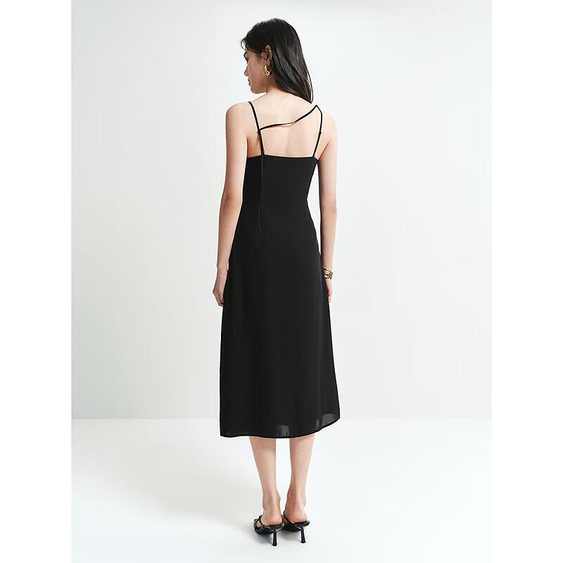 Taiping Niao Women's Black Pearl Cowl Neck Slip Dress