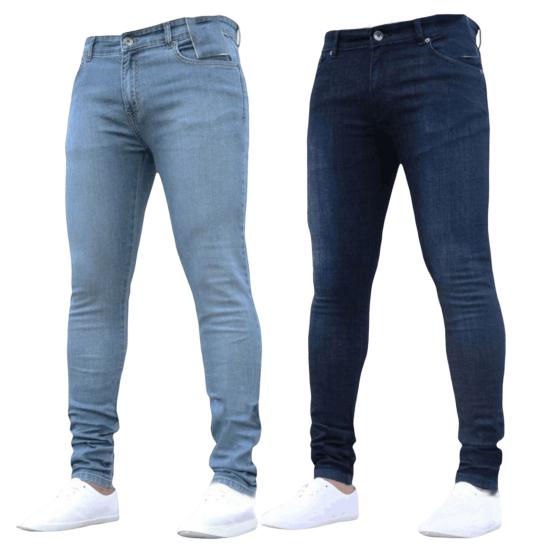 Středně vysoký zip Fly Multi Kapsy Muži Džíny Jaro Podzim Slim Fit Tužka Denim Kalhoty Streetwear