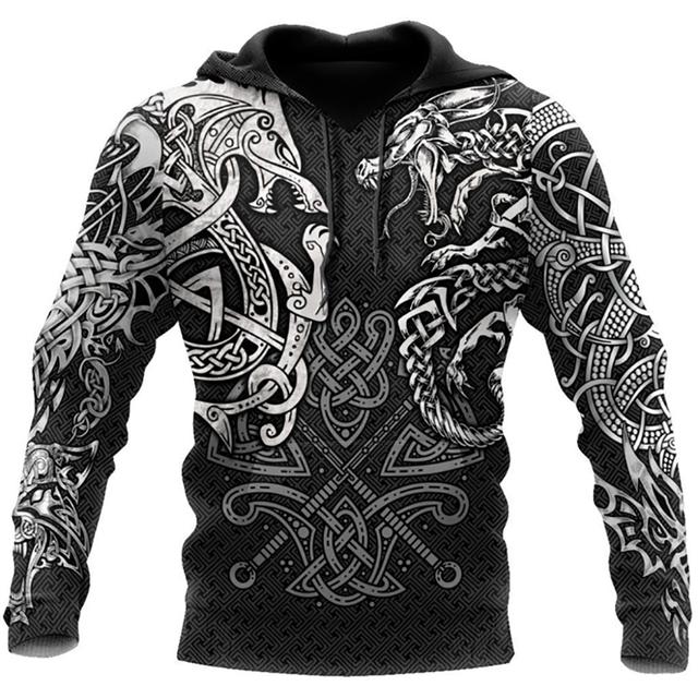 Fashion Spring And Autumn Men's Hoodie Viking Odin Tattoo Pattern Street Harajuku All-match Loose Oversize Hooded Sweatshirt Top