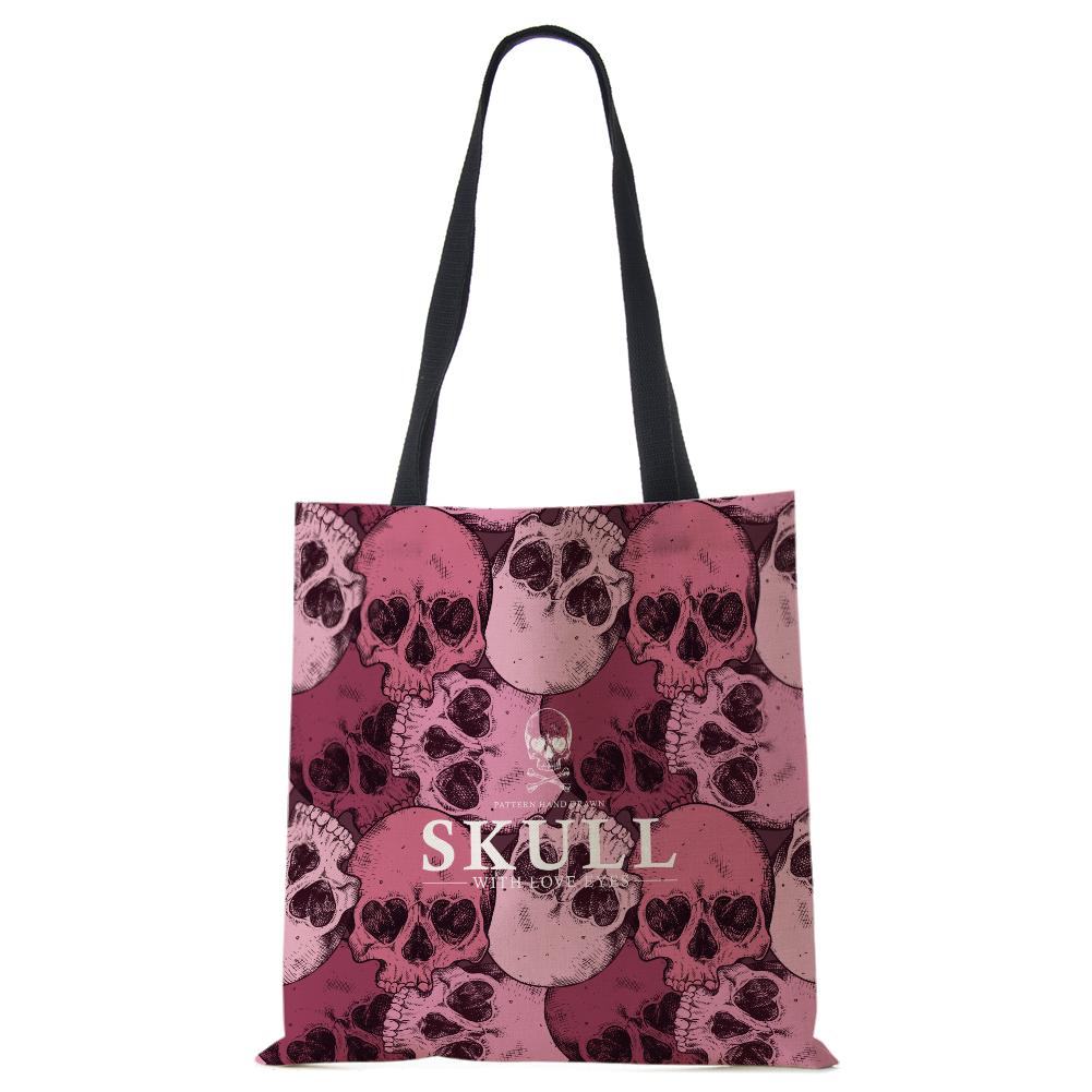 Abstract Art Skull Horror Print Shopping Bags Women Folding Reusable Customize Tote Shoulder Bag Canvas Groceries Handbags 2022 CLE