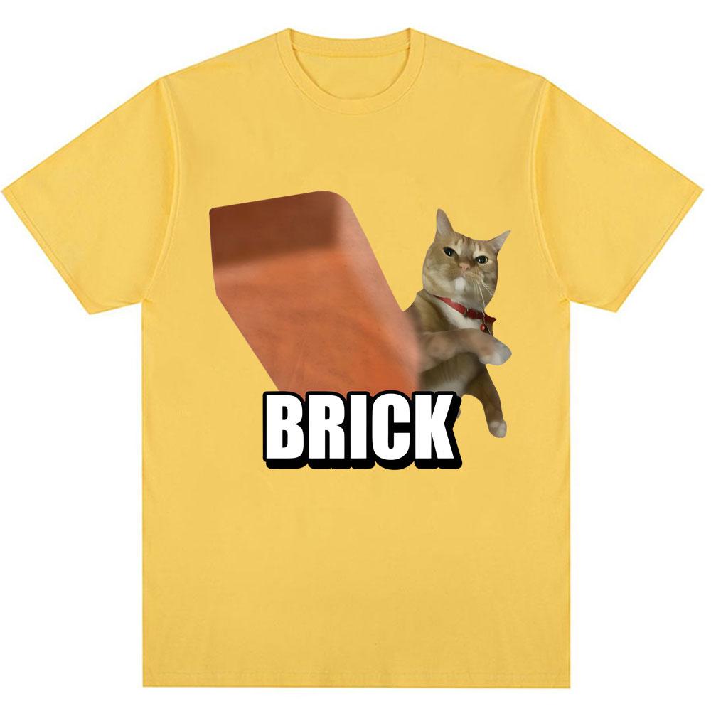 Funny Cat Throwing Brick Meme Graphic T-shirt Men Women Fashion Humor T Shirts Harajuku Cotton Casual Summer T Shirt