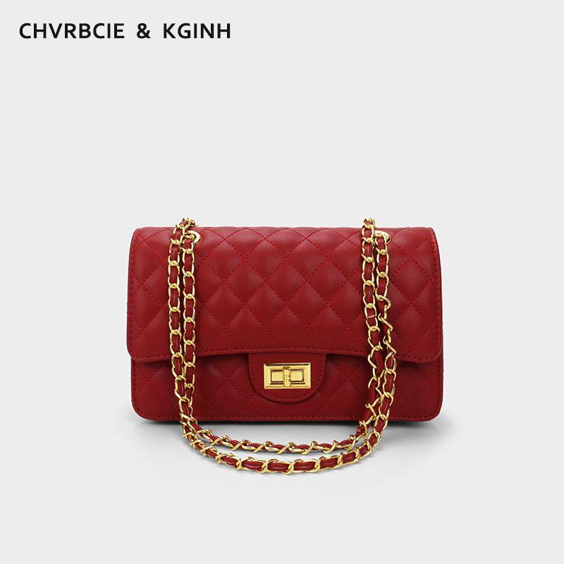 

Chvrbcie & Kginh Bag Female 2024 New Arrival Shoulder Messenger Bag Small Square Bag Classic Style Quilted Chain Bag Large red Quilted + Black gift box delivery