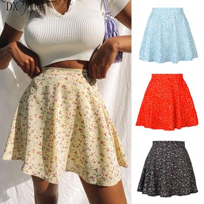 DX~ Neue Damen;s Blumenrock, hohe Taille, Regenschirmrock, unsichtbarer Reißverschluss, Chiffon, bedruckt, kurzer Rock für Damen
