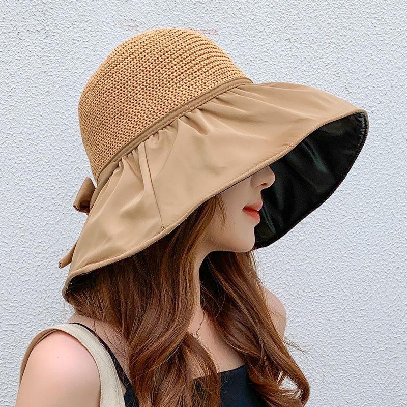 Summer Large Brim Sun Protection Hat Women's Versatile Face Small Straw Visor UV Protection Foldable Fisherman Hat