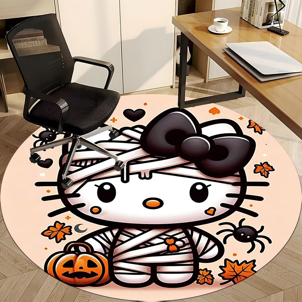 Halloween Hello Kitty Office Round Area Rug, Indoor Mat Suitable For Office,Bedroom Living Room Home Decor, Room Deco a0908122