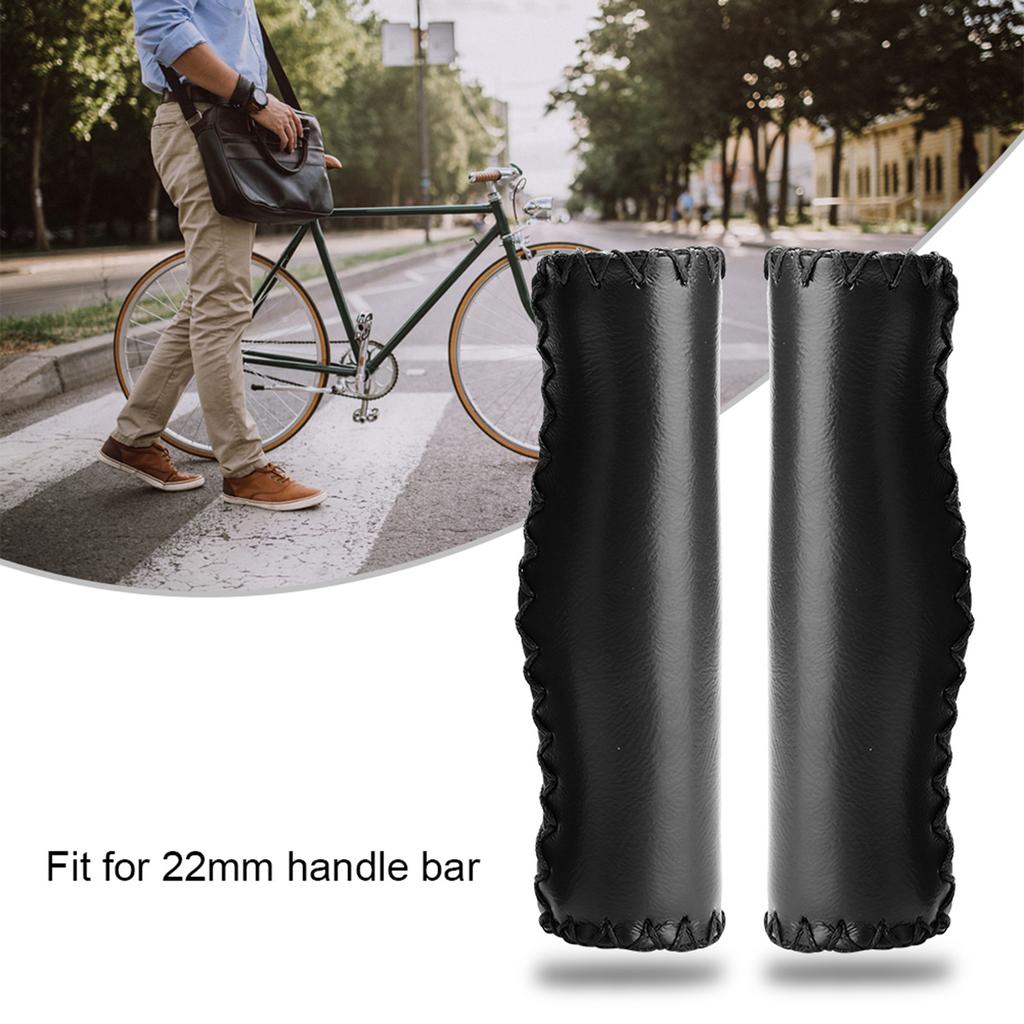 1 Pair Hand Stitched PU Bike Bicycle Handlebar Handle Bar Grips with Plug