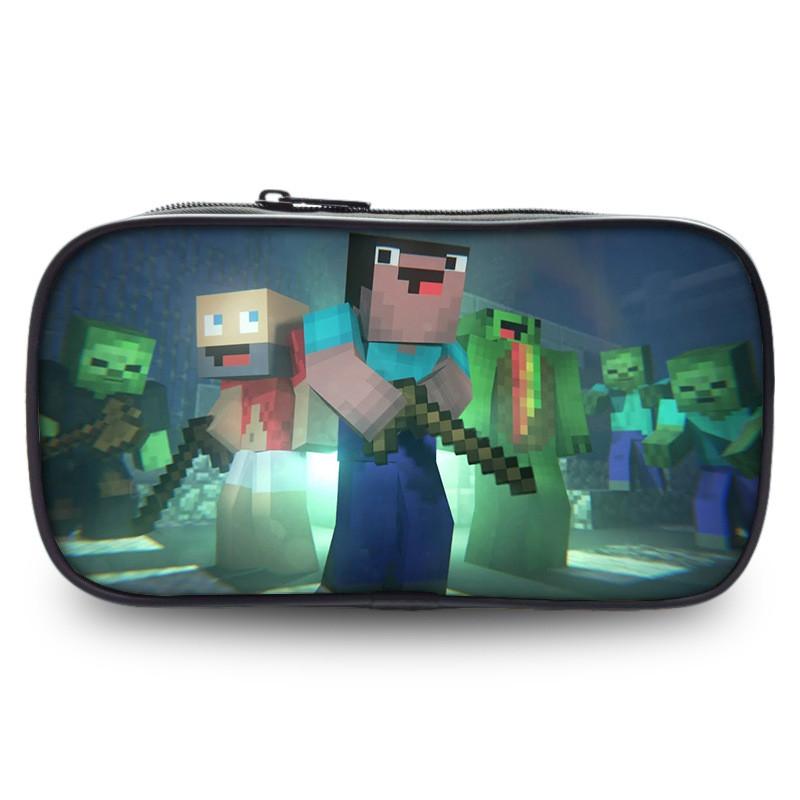 2023 New Large Capacity Kids Minecraft Pencil Case Polyester Cartoon Stationery Bag