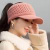 Knitted Hat Empty Top Plush Lining Casual Peaked Stretchy Keep Warm Solid Color Autumn Winter Women Sports Cap for Outdoor