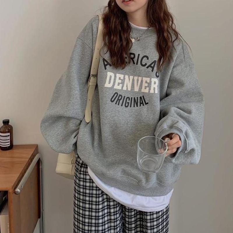 Women's  Autumn Winter O-neck Pullover Hoodie Letter Printed Long Sleeved Casual Sweatshirt Top for Women