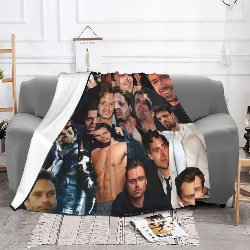Sebastian Stan Collage Anime Blanket Fleece Textile Decor Breathable Lightweight Throw Blankets for Home Bedroom Quilt