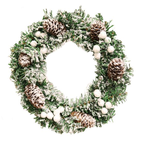 Vánoční věnec na vchodové dveře Ručně vyráběný Umělý zelený věnec s šiškami Červené bobule Baňky Ozdoby pro Vnitřní Venkovní Sváteční Dekoraci