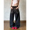 Black High-Waisted Wide-Leg Denim Pants Water Washed Loose Straight Fit Casual Jeans Men