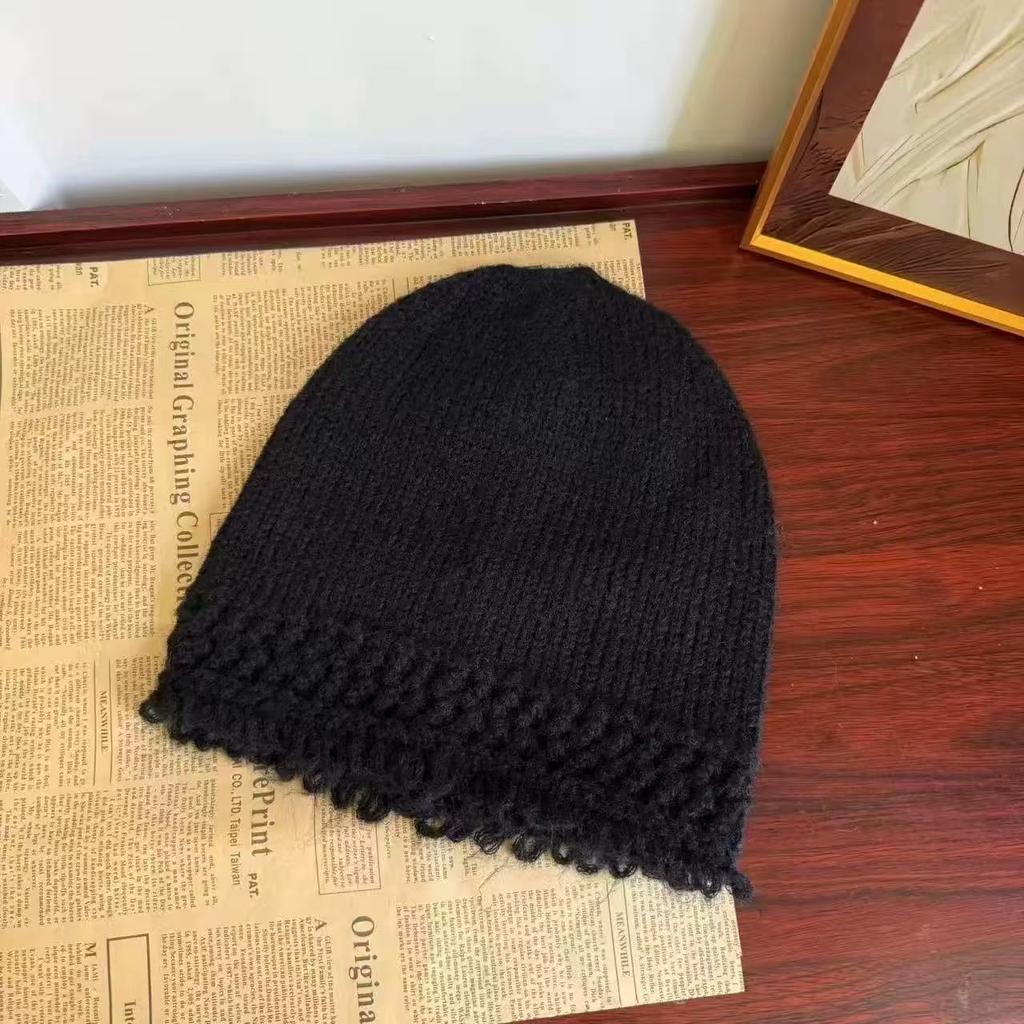 New Fashionable Tassel Edged Knitted Hat for Women  Versatile Face Showing Small Woolen Cold Hat  Korean Style Trendy Hat
