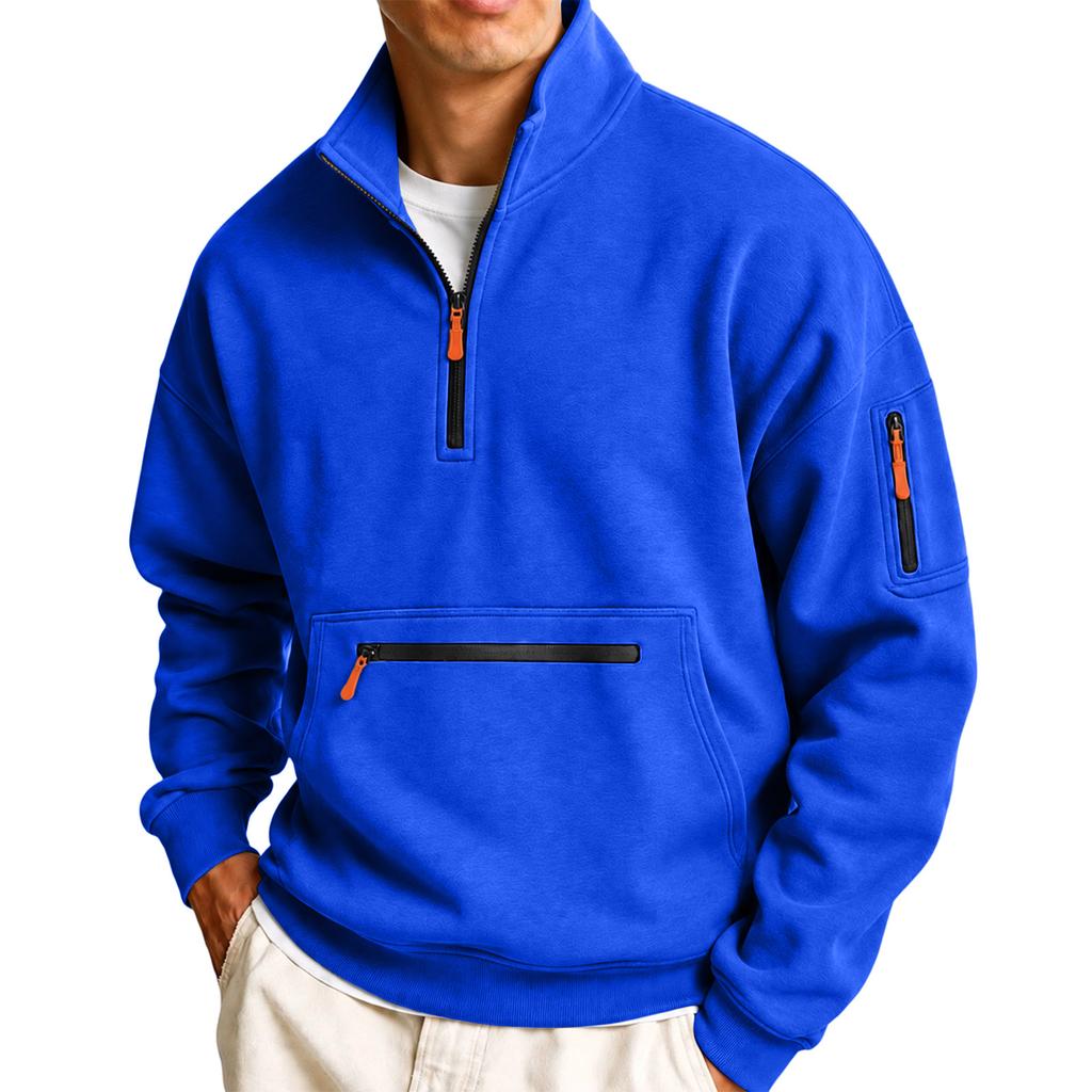 Men's Sweatshirt Stand Collar Casual Pullover Hoodless Long Sleeve Top