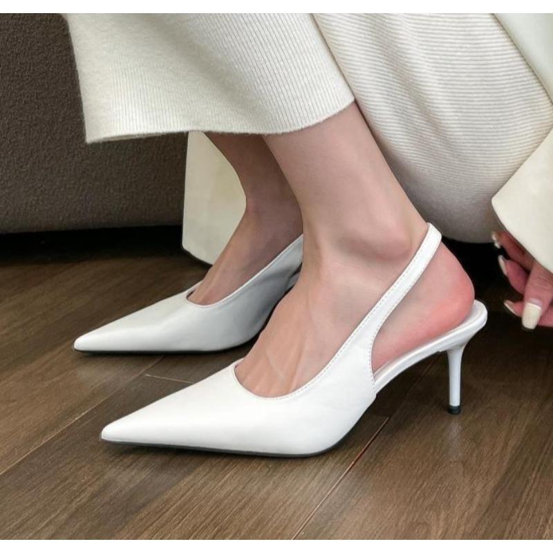 Elegant High Heels Silver Pumps Women Summer Slingbacks Pointed Toe Party Shoes Woman Solid Thin Heeled Sandals Ladies