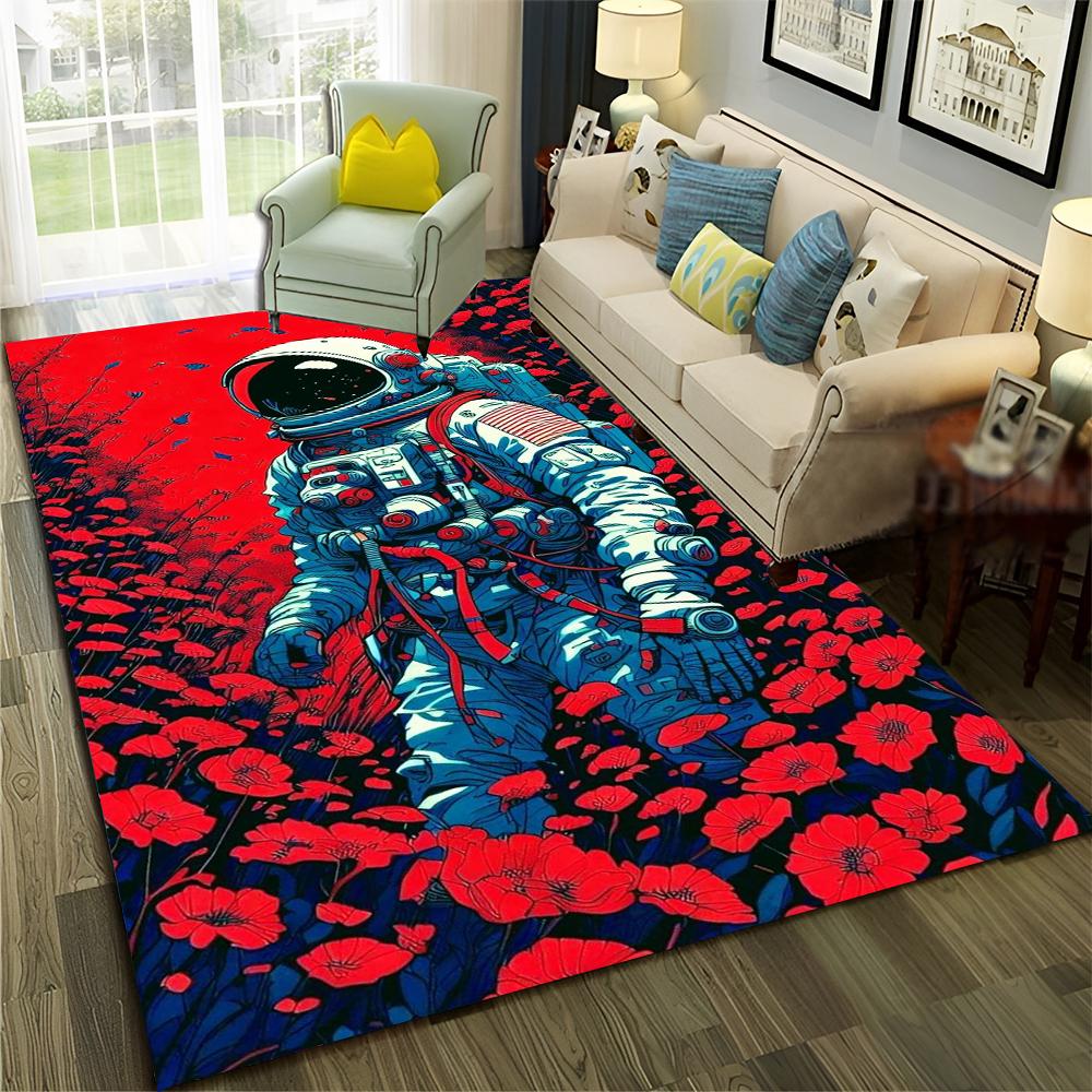 Astronaut Outer Space Planet Cartoon Carpet Rug for Home Living Room Bedroom Sofa Doormat Decor,Kid Area Rug Non-slip Floor Mat