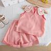 Summer Girls Embroidered Striped Vest And Shorts Set Toddler Baby Fashionable Casual Two Piece Outfit For Little Kids
