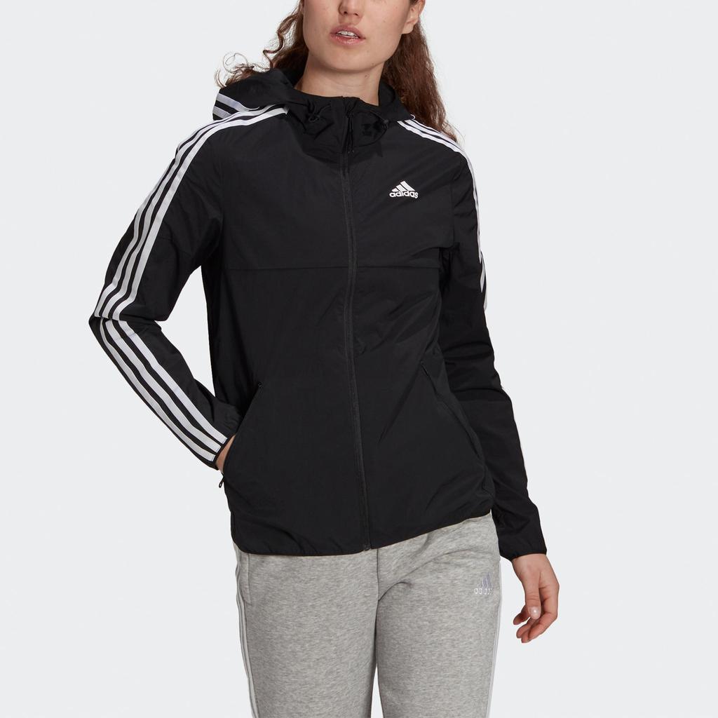 Adidas Lightweight Windproof Loose Fit Outdoor Jacket Classic Contrast Color Daily Casual Sports Outerwear Black White Women GQ0565